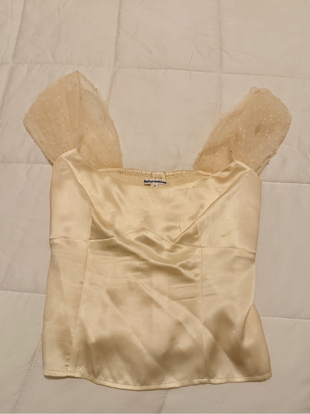 Reformation Cream Bridget silk Top size 4, tailored to fit size 2